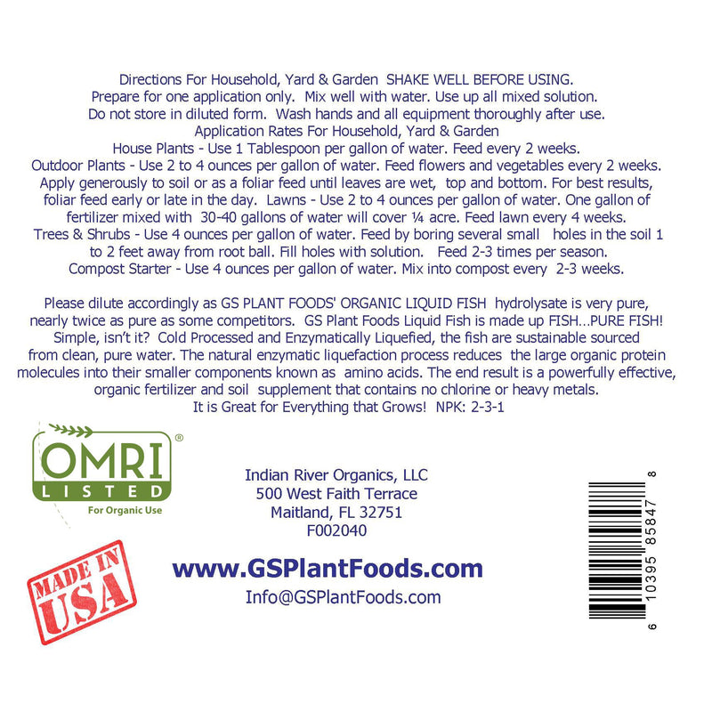 Organic Liquid Fish- 1 Quart Concentrate - GS Plant Foods