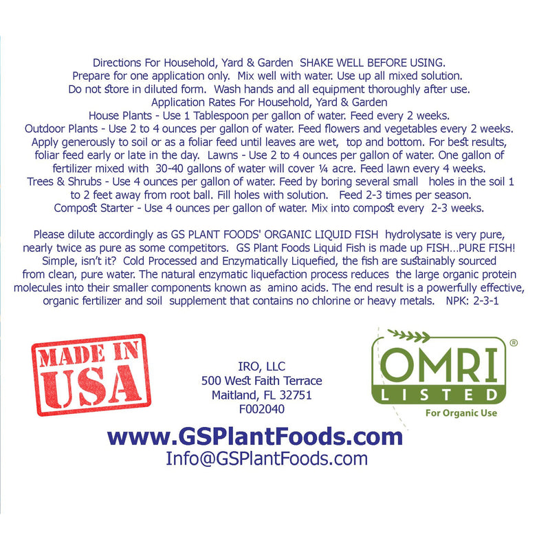 Organic Liquid Fish- Liquid Concentrate - GS Plant Foods