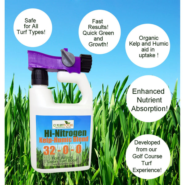 Hi-Nitrogen Kelp-Humic Blend 32-0-0 by GS Plant Foods, A Quick Greening Lawn Food