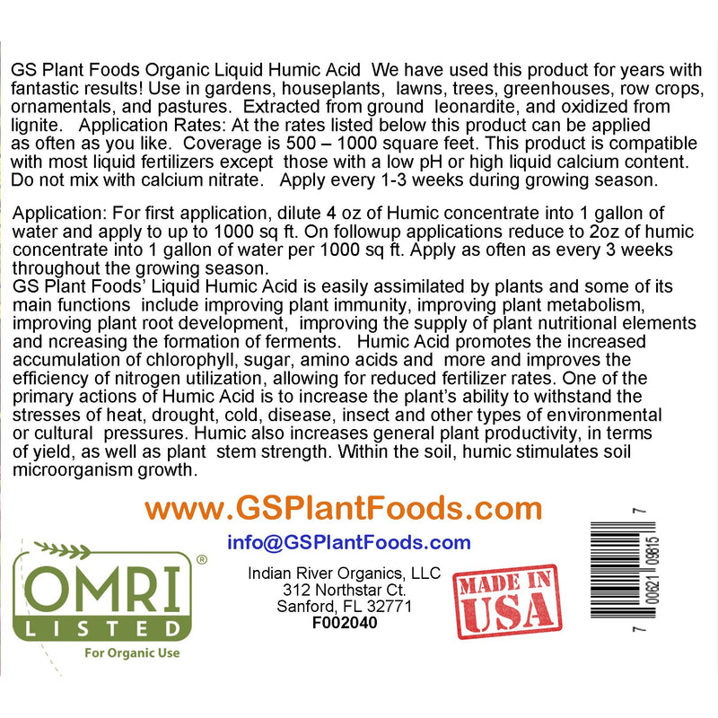 Organic Liquid Humic Acid 1 Quart Concentrate - GS Plant Foods