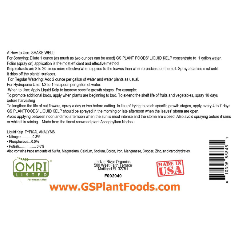 Liquid Kelp Organic Seaweed Fertilizer, Liquid Concentrate - GS Plant Foods